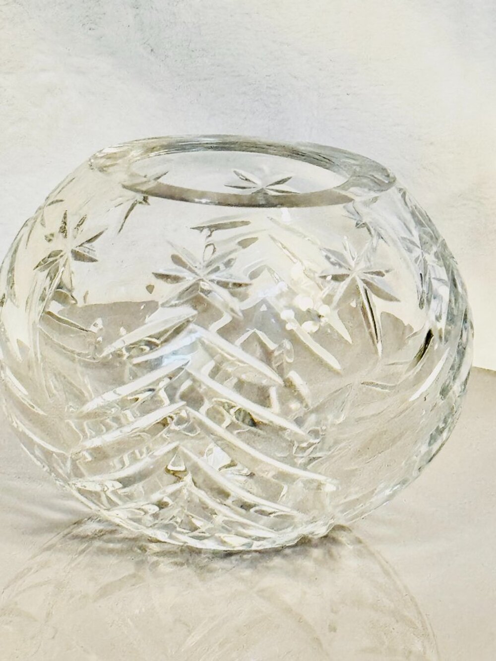 Illusions Full Lead Crystal Vase 3" Christmas Tree Bowl Cut Etched Glass Bohemia